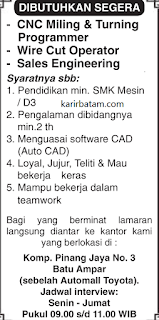 Lowongan Kerja CNC Milling dan turning Programmer