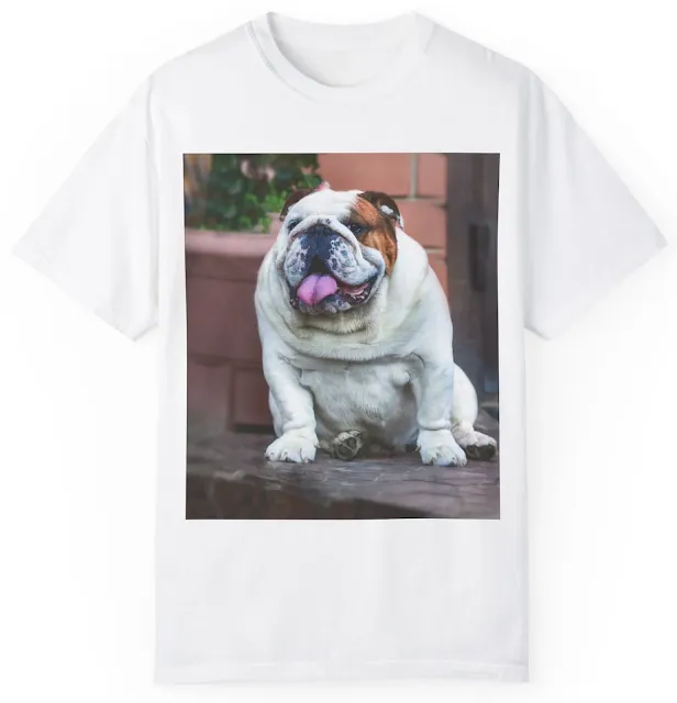 Unisex Garment Dyed Comfort Colors T-Shirt With Fat Strong White English Bulldog Sloppy Sitting on the Floor