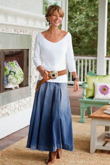 White Shirt And Blue Skirt With Cute Belt