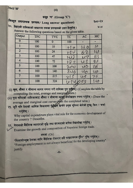 Class 12 Economics Question Paper 2079 - 2022