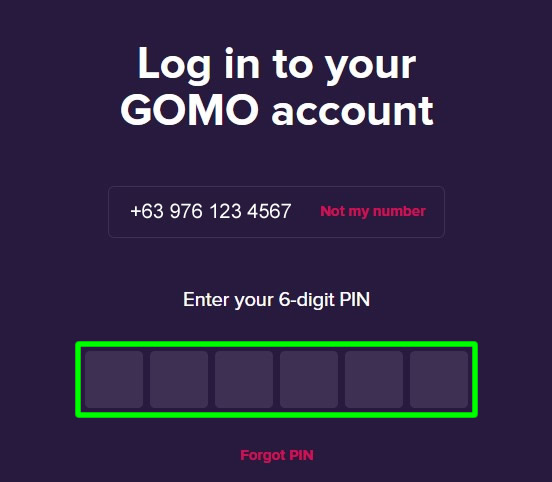 enter gomo account pin
