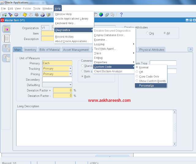 Form Personalization : Calling PL/SQL Procedure