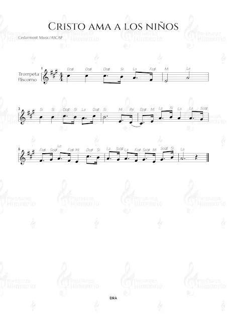 Cristo ama a los niños  partitura gratis para trompeta y fliscorno (free music sheet trumpet and flugelhorn) - partitura gratis descarga imprimir