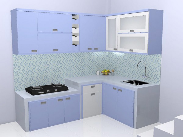 Kitchen Set Minimalis  bentuk  L  Desain Warna Biru 