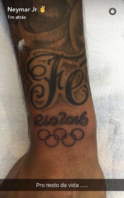 Neymar Celebrates Brazil Gold Medal with Olympic Rio 2016 Tattoo