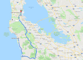 Map of long way from Half Moon Bay to South San Francisco