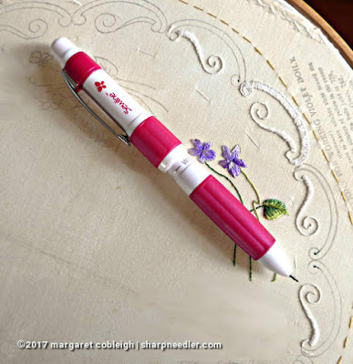 Society Silk Violets: using a mechanical pencil to help with embroidery