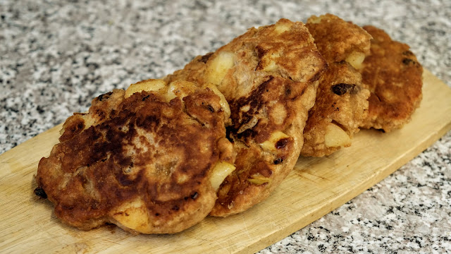 Medieval Apple Fritter on wooden chopping board