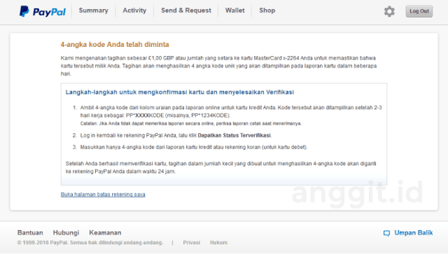 4 Kode angka aktivasi paypal
