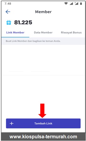 tambahkan link kode referral di aplikasi android kios mobile topup