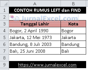 Rumus LEFT di Excel - JurnalExcel.com