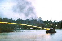 US riverboat firing napalm in Vietnam