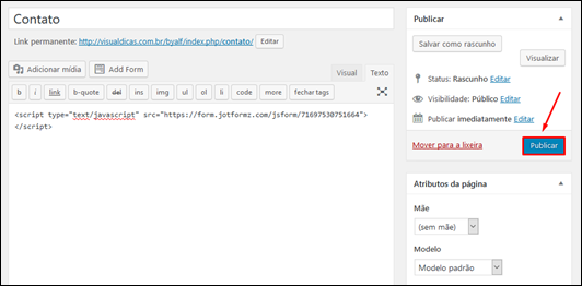 Como inserir um formulário de contato JotForm no Wordpress - Visual Dicas