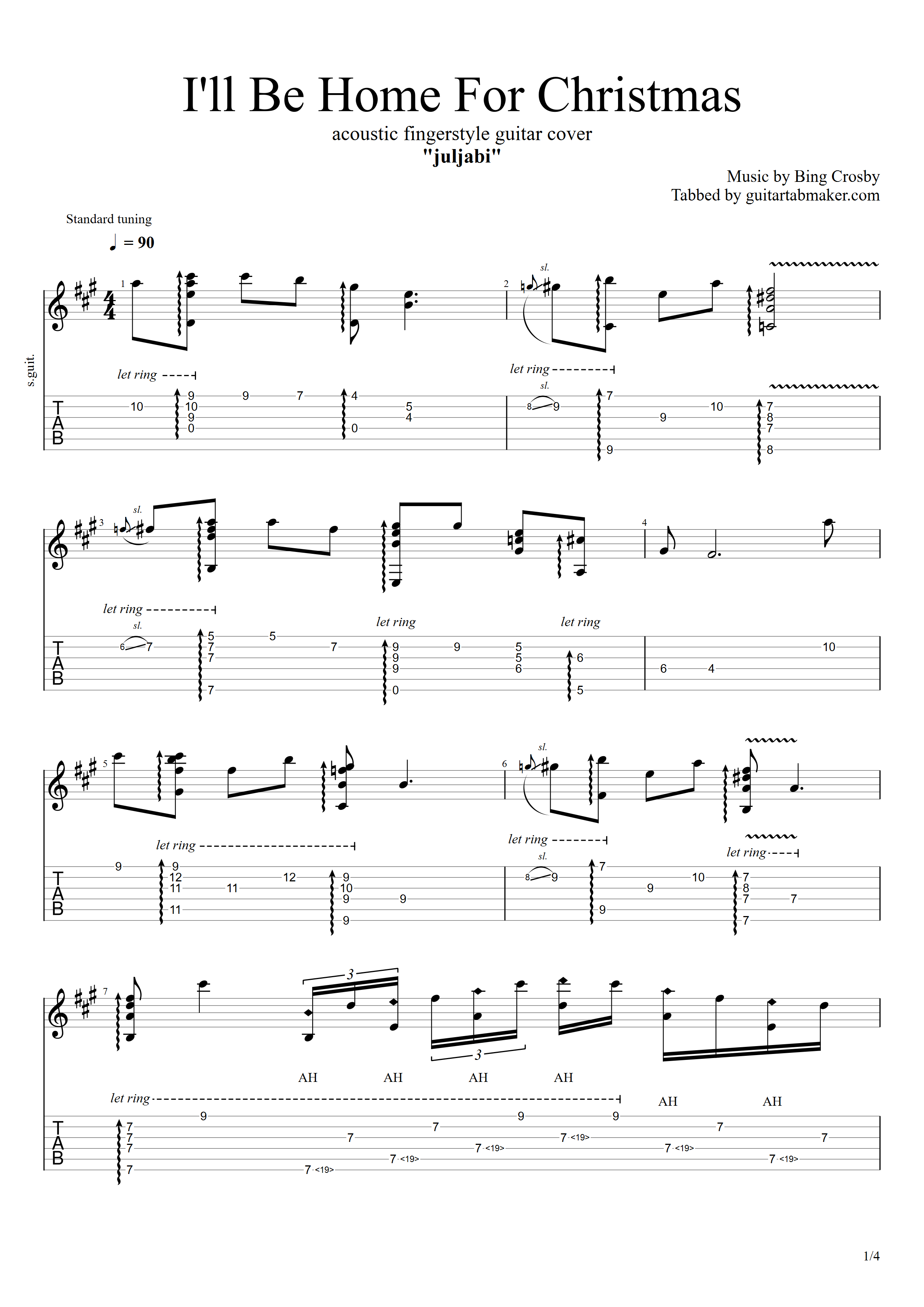 I'll Be Home For Christmas fingerstyle TAB
