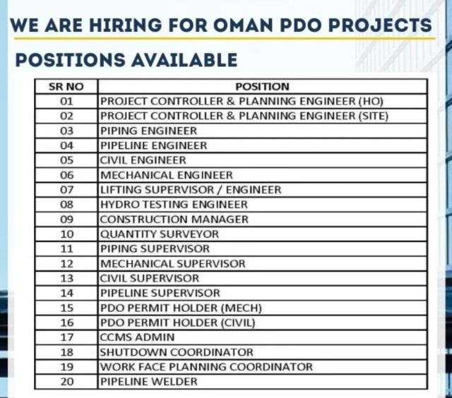 PDO Oman Jobs 2023 - Free recruitment