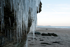 Icicles on the beach. Cornwall