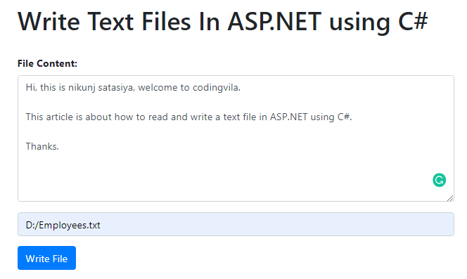 Write Text Files In ASP.NET using C#