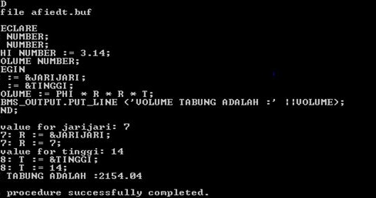 Mieftah: contph program pl/sql menghitung volume tabung