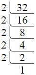 Prime factorization of 32 by division method