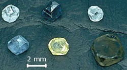 Synthetic diamonds of various colors grown by the high-pressure high-temperature technique - from the wikipedia