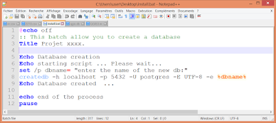 create a postgresql database using a batch file