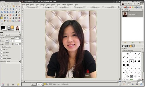 使用GIMP修改照片中臉上的痘痘, 雀斑, 和痣