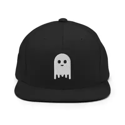 a black hat with a white ghost on it