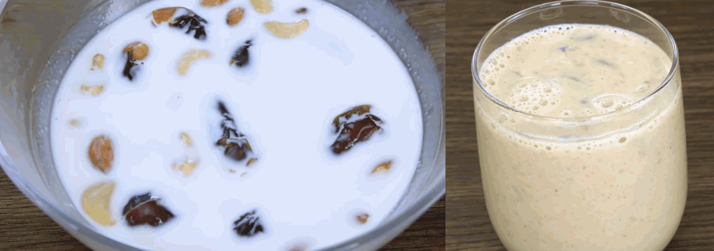 Milk and dates are good for health. Dates and dry fruits in the milk.