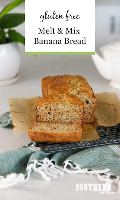 Easy Gluten Free Melt and Mix Banana Bread Recipe - healthy, low fat, pantry ingredients.