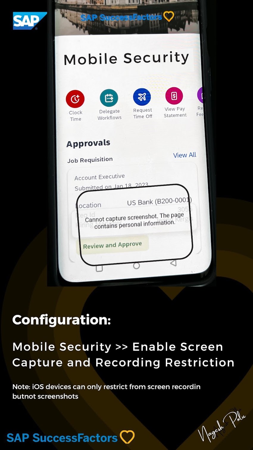 Restrict SuccessFactors users from screen capturing or recording in the Mobile App