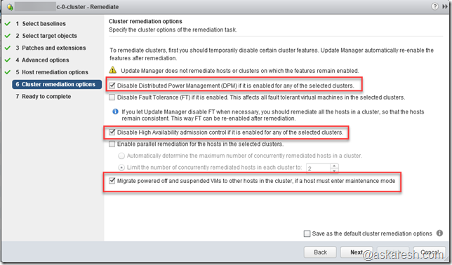 VUM - Cluster Remediation Options