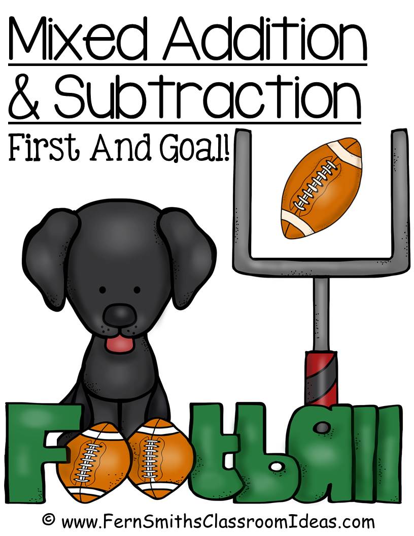 Fern Smith's Classroom Ideas FREE Mixed Addition and Subtraction Center Game with a Doggie First Down and Goal Theme!