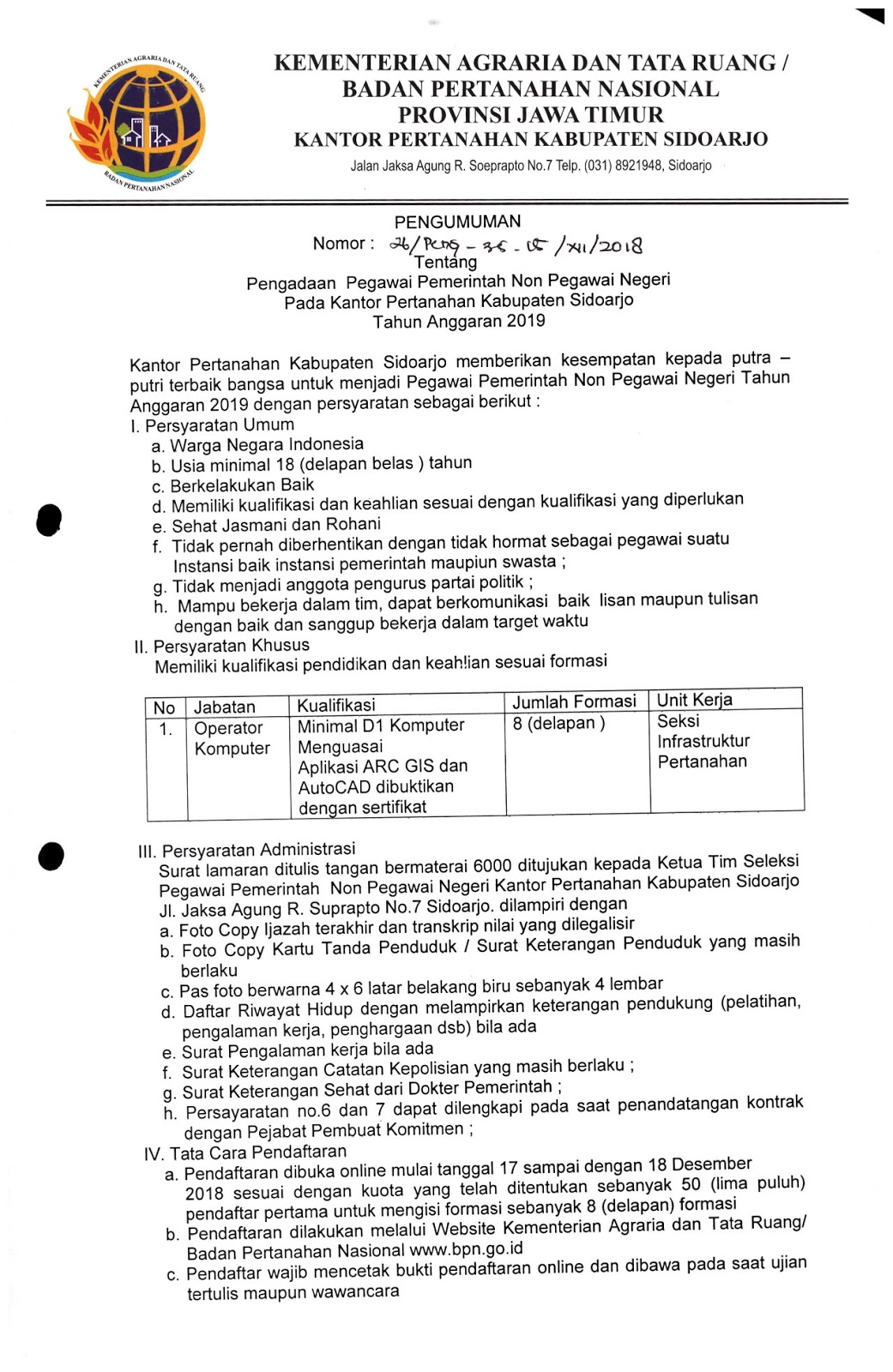 Lowongan Kerja Lowongan Kerja Bpn Sidoarjo 2019