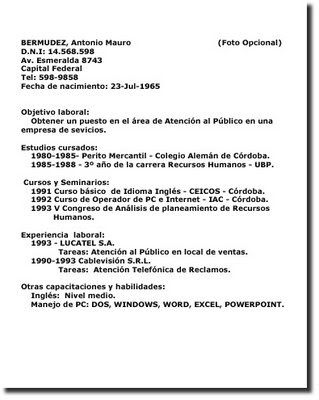 ejemplos curriculum vitae. formato de curriculum vitae.