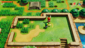 screenshot of the hill above the third dungeon, where you can see a warp point in the background