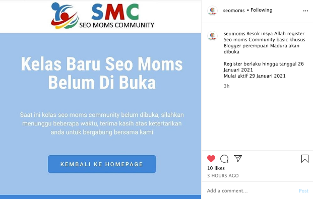 Pendaftaran kelas gratis  SEO Moms