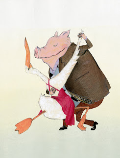 illustration of a duck and a pig dancing the tango by Robert Wagt