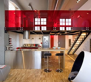 Ideias decoração mobiliário | Decoração mezzanine vermelha.