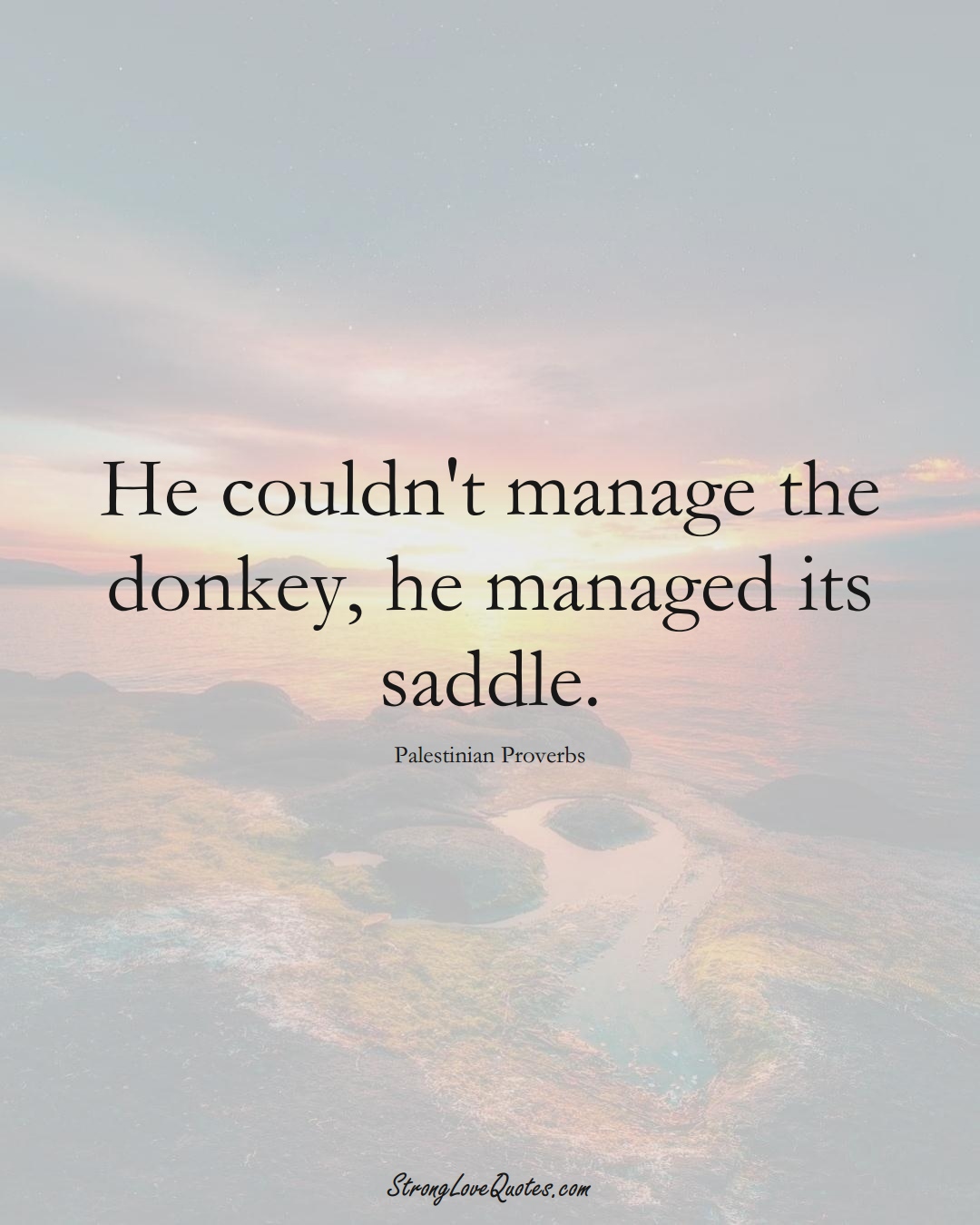 He couldn't manage the donkey, he managed its saddle. (Palestinian Sayings);  #MiddleEasternSayings