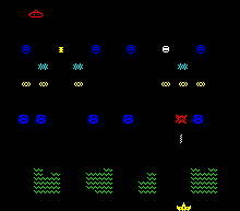 Gameplay from the 1979 arcade clone of Space Invaders, called Invinco.