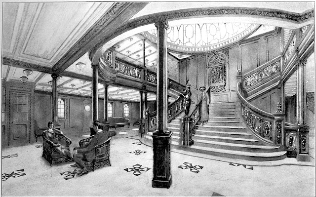rms TITANIC aft Grand Staircase, from a promotional broshure