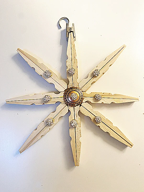 clothespin snowflake with gems