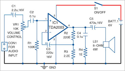 3W/6W audio amplifier using TDA2003