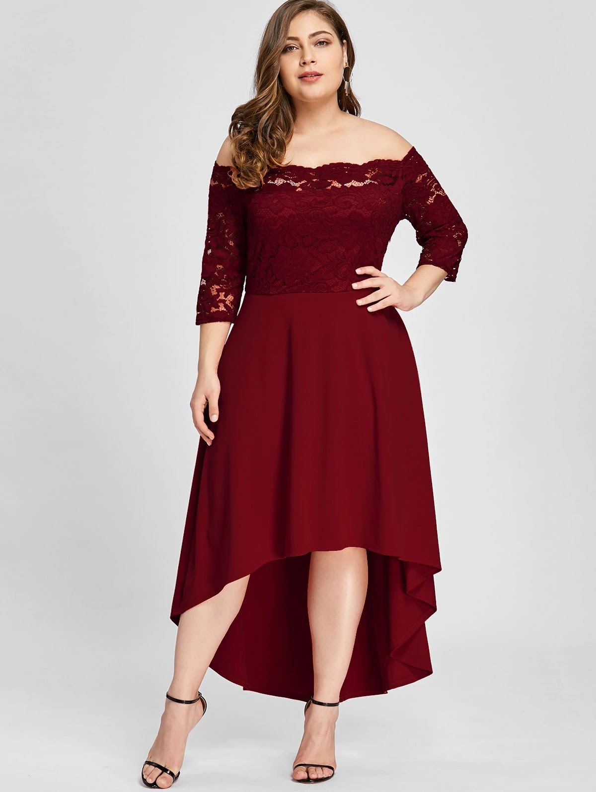 Plus Size Lace Off Shoulder Flare Dress