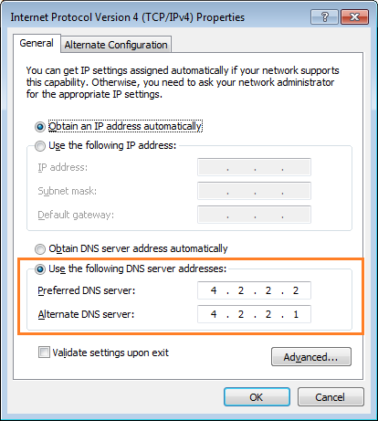How to set the universal DNS Server address
