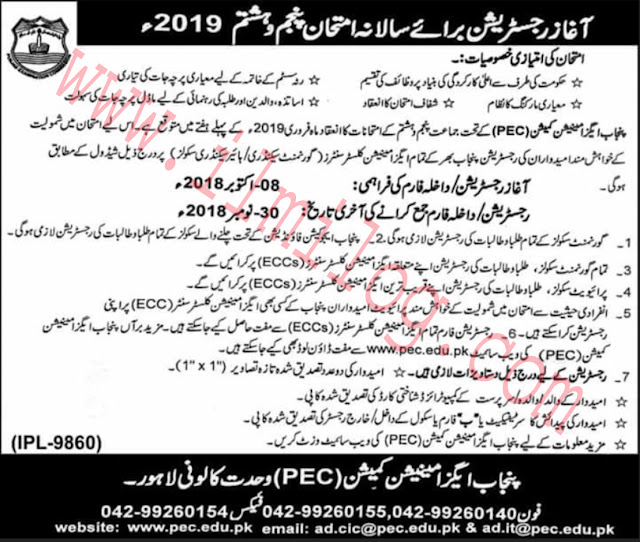 PEC Registration Forms 2019 Punjab Education Board