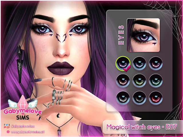 Sims 4 CC | Eye colors: Magical witch eyes • E07, contact lenses | Halloween CC | Mod, mods, maxis, mix, alpha, EA, Electronic Arts, Eyes, Color, Colores, Ojo, ojos, magic, mágicos, mágico, magia, bruja, brujas, hechicera, hechicero, maga, mago, lentes de contacto, face paint, pintura facial, makeup, maquillaje, noche de brujas, octubre, 2023, contenido personalizado, custom content