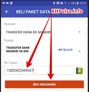 Masukkan nomor rekening bank mandiri anda dan klik BELI SEKARANG