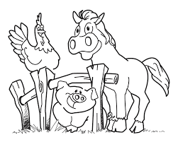 Cute Farm Animals Chicken, Horse And Pigs Coloring Pages