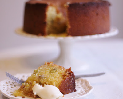 Lemon and pistachio polenta cake (gluten free) with extra thick double cream